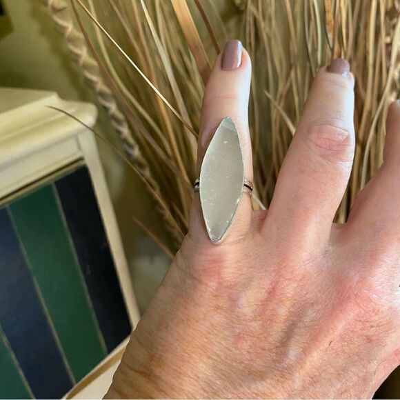 Selenite Sterling Silver Ring Size 6 Boho - Picture 5 of 6